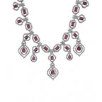 Women's Brass Silver Plated Necklace set (Red)