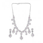 Women's Brass Silver Plated Necklace set (Pink)
