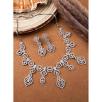 Women's Brass Silver Plated Necklace set (Pink)