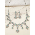 Women's Brass Silver Plated Necklace set (Turquoise)