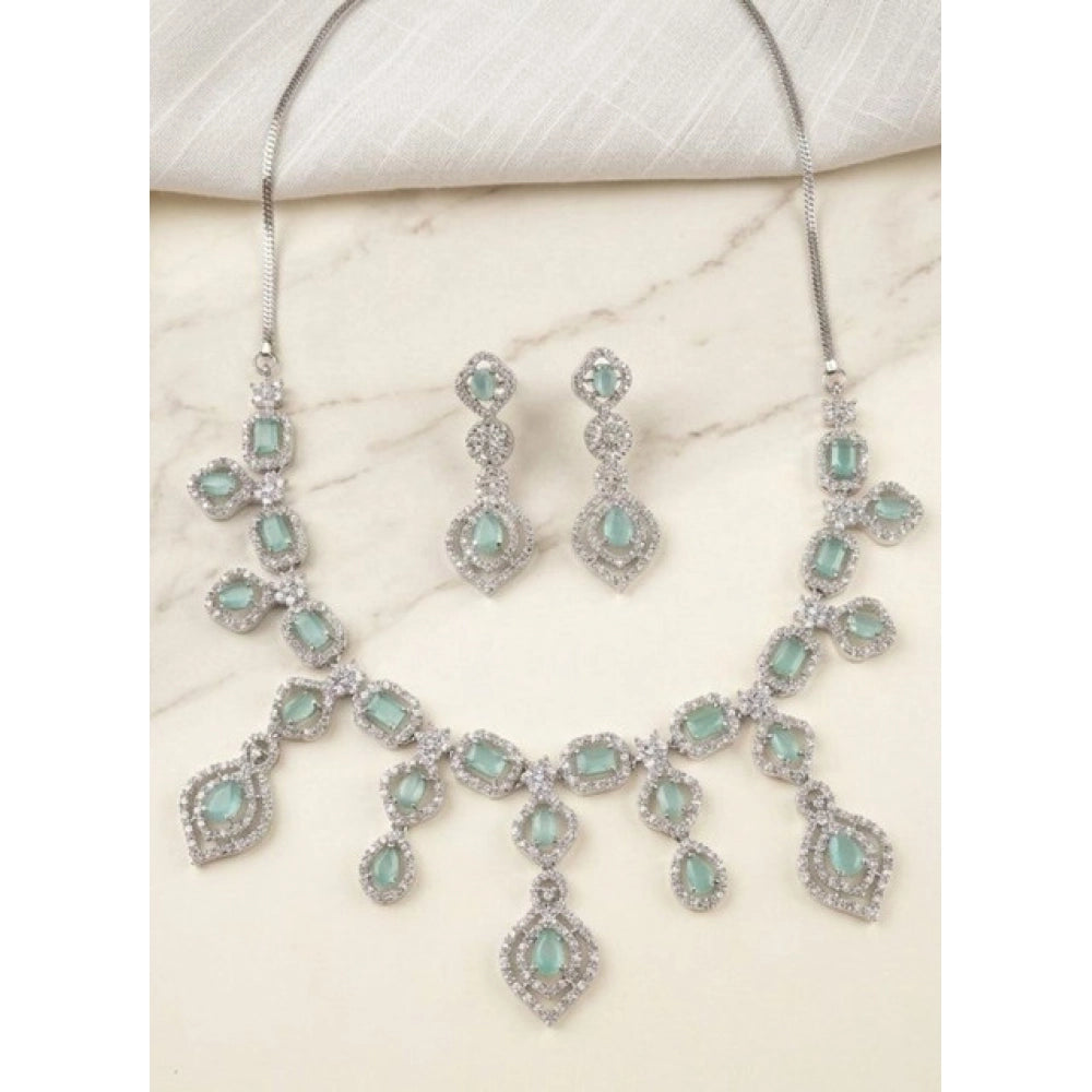 Women's Brass Silver Plated Necklace set (Turquoise)
