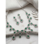 Women's Brass Silver Plated Necklace set (Green)