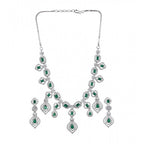 Women's Brass Silver Plated Necklace set (Green)