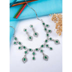 Women's Brass Silver Plated Necklace set (Green)