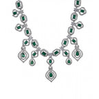 Women's Brass Silver Plated Necklace set (Green)