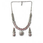 Women's Brass Silver Plated Necklace set (Pink)