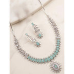 Women's Brass Silver Plated Necklace set (Turquoise)