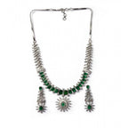Women's Brass Silver Plated Necklace set (Green)