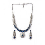 Women's Brass Silver Plated Necklace set (Blue)