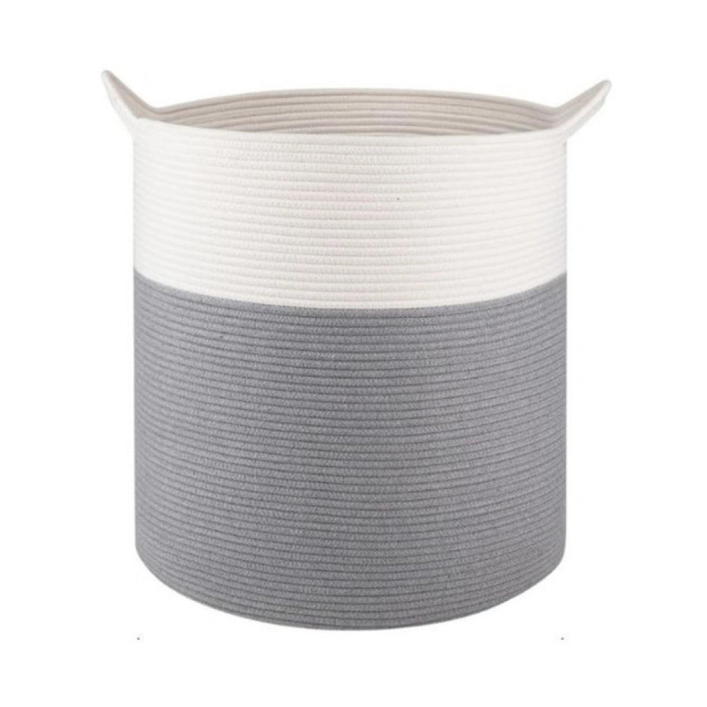 Cotton 12x14 Inch-1 Pcs Storage Basket For Clothes With Out Lid (Gray-White)