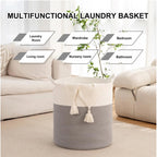 Cotton 12x14 Inch-1 Pcs Storage Basket For Clothes With Out Lid (Gray-White)