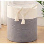 Cotton 12x14 Inch-1 Pcs Storage Basket For Clothes With Out Lid (Gray-White)