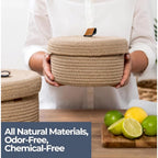 Cotton 2 Pcs Set Roti Box Storage Basket With Lid (Beige)