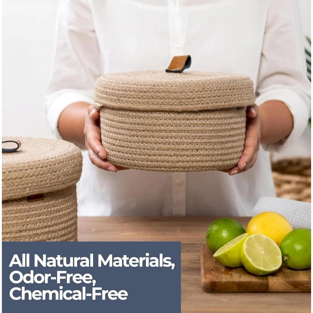 Cotton 2 Pcs Set Roti Box Storage Basket With Lid (Beige)