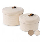Cotton 2 Pcs Set Roti Box Storage Basket With Lid (White)