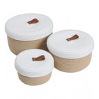 Cotton 3 Pcs Set Roti Box Storage Basket With Lid (Beige-White)