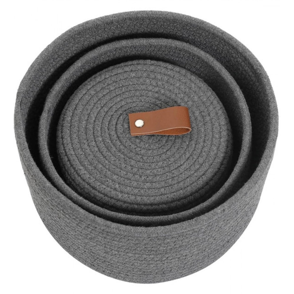 Cotton 3 Pcs Set Roti Box Storage Basket With Lid (Gray)