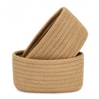 Cotton 8x3 Inch Round 2 Set Bedside Organizer With Out Lid (Beige)