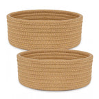 Cotton 8x3 Inch Round 2 Set Bedside Organizer With Out Lid (Beige)