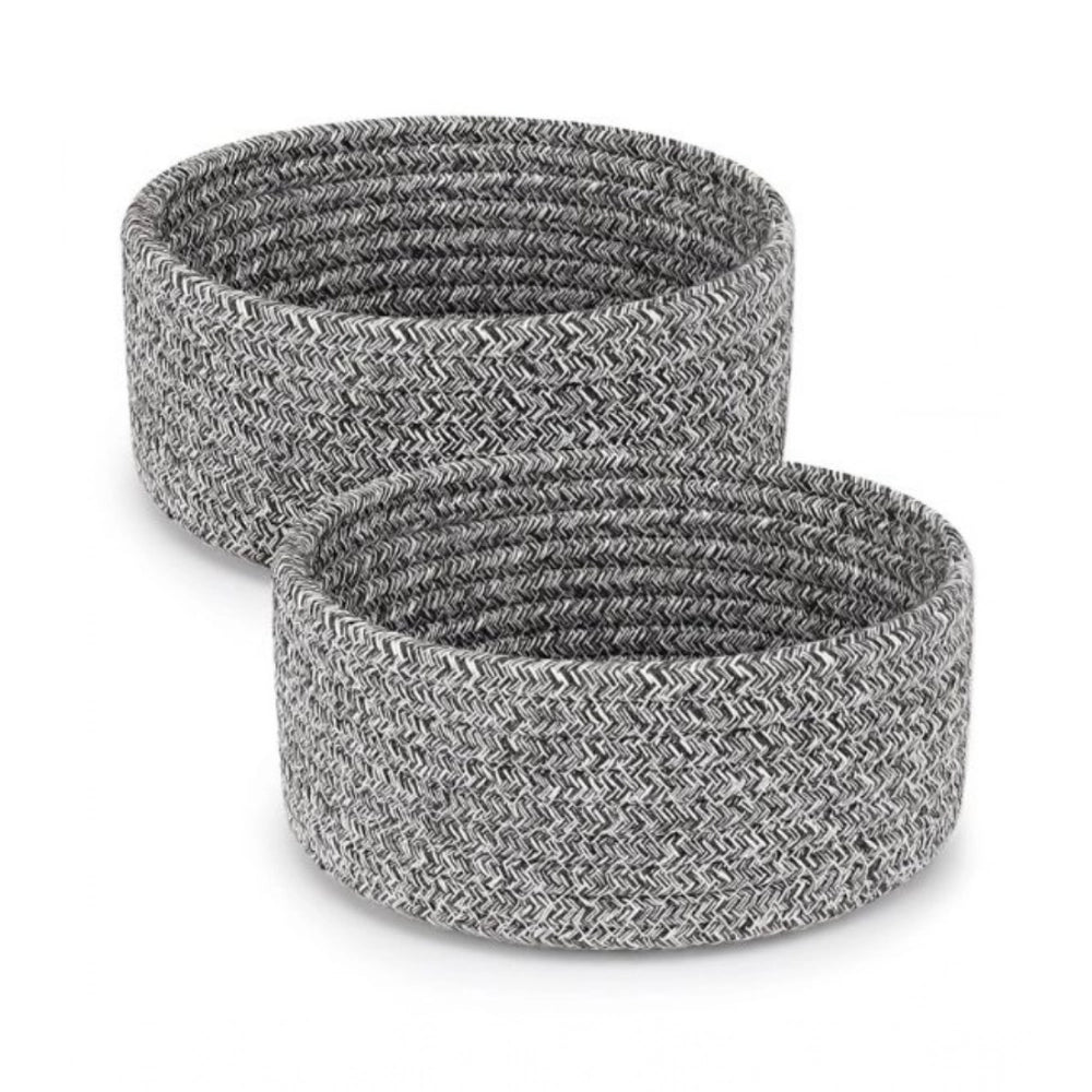 Cotton 8x3 Inch Kidi Round 2 Set Bedside Organizer With Out Lid (Black)