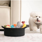 Cotton 8x3 Inch Round Bedside Organizer With Out Lid (Black)