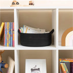 Cotton 8x3 Inch Round Bedside Organizer With Out Lid (Black)