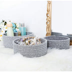 Cotton 8x3 Inch Kidi Round 3 Set Bedside Organizer With Out Lid (Gray)