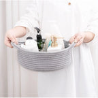 Cotton 8x3 Inch Round Bedside Organizer With Out Lid (Gray)