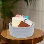 Cotton 8x3 Inch Round 1 Pcs Bedside Organizer With Out Lid (Gray)