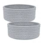 Cotton 8x3 Inch Round 2 Set Bedside Organizer With Out Lid (Gray)