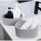 Cotton 8x3 Inch Round 2 Set Bedside Organizer With Out Lid (Gray)
