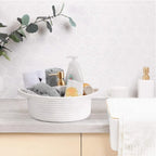 Cotton 8x3 Inch Round Bedside Organizer With Out Lid (White)