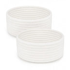 Cotton 8x3 Inch Round 2 Set Bedside Organizer With Out Lid (White)