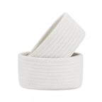 Cotton 8x3 Inch Round 2 Set Bedside Organizer With Out Lid (White)