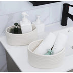 Cotton 8x3 Inch Round 2 Set Bedside Organizer With Out Lid (White)
