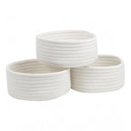 Cotton 8x3 Inch Round 3 Set Bedside Organizer With Out Lid (White)