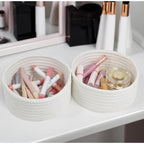 Cotton 8x3 Inch Round 3 Set Bedside Organizer With Out Lid (White)