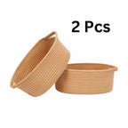 Cotton 2 Pcs 10x7x4 Inch Oval Storage Basket For Clothes (Beige)
