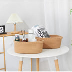 Cotton 2 Pcs 10x7x4 Inch Oval Storage Basket For Clothes (Beige)