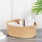Cotton 2 Pcs 10x7x4 Inch Oval Storage Basket For Clothes (Beige)