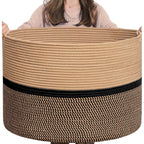 Cotton Dori 16x14 Inch Storage Basket For Clothes With Out Lid (Beige-Beige-Black)