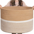 Cotton Dori 16x14 Inch Storage Basket For Clothes With Out Lid (Beige-Beige-White)