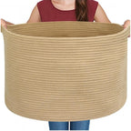 Cotton Pack Of_1 14x12 Inch Storage Basket For Clothes With Out Lid (Beige)