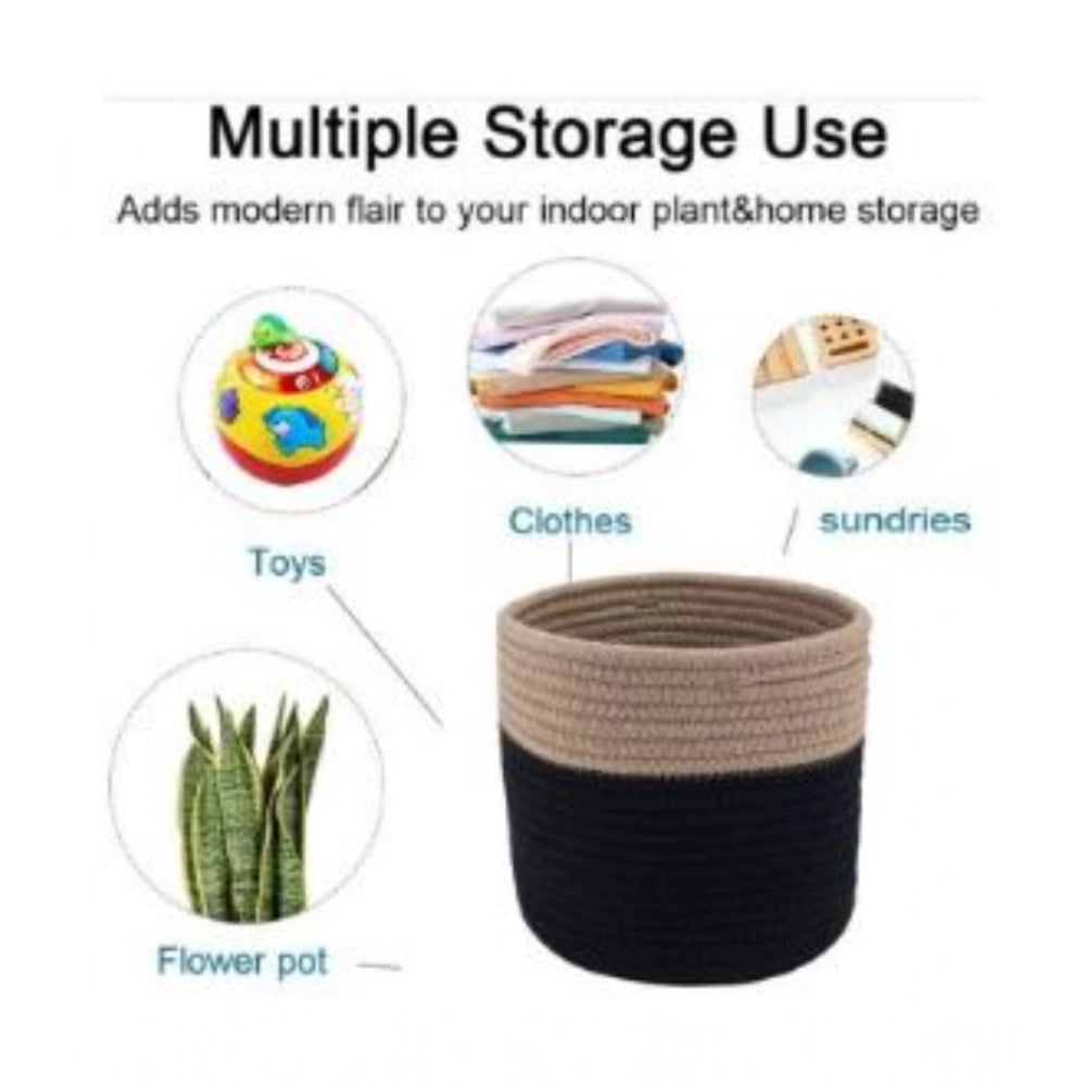 Cotton Flower Pot With Out Lid (Beige-Black)