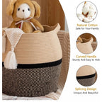 Cotton Matka 14x12 Inch Storage Basket For Clothes With Out Lid (Beige-Black)