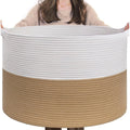 Cotton Pack Of_1 16x14 Inch Storage Basket For Clothes With Out Lid (Beige-White)