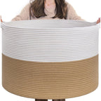 Cotton Pack Of_1 16x14 Inch Storage Basket For Clothes With Out Lid (Beige-White)