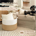 Cotton Pack Of_1 16x14 Inch Storage Basket For Clothes With Out Lid (Beige-White)
