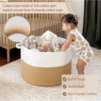 Cotton Pack Of_1 16x14 Inch Storage Basket For Clothes With Out Lid (Beige-White)