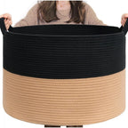 Cotton Pack Of_1 16x14 Inch Storage Basket For Clothes With Out Lid (Black-Beige)